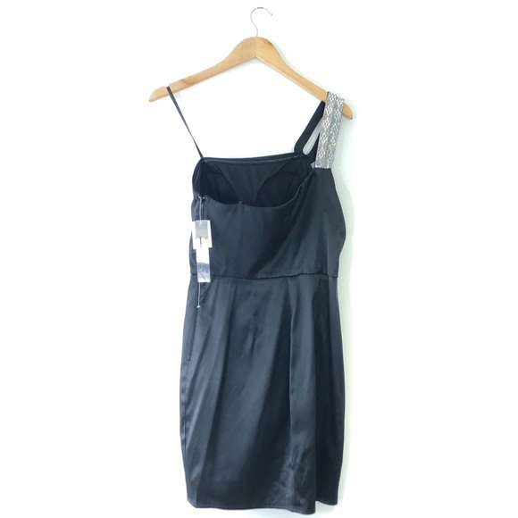 Sequin Hearts Black Satin Crystal One Shoulder Cocktail Formal Dress 11 - Picture 2 of 6